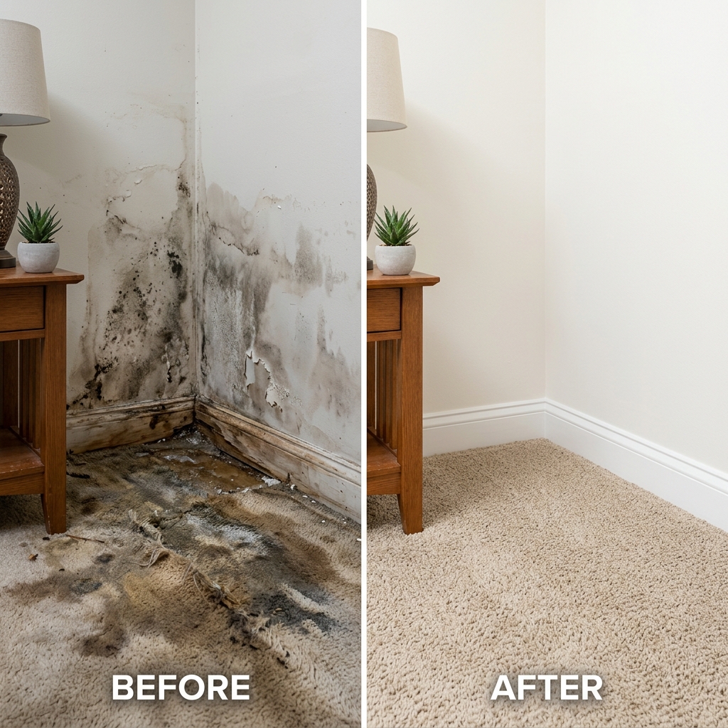 Before and after water damage restoration in Haltom City