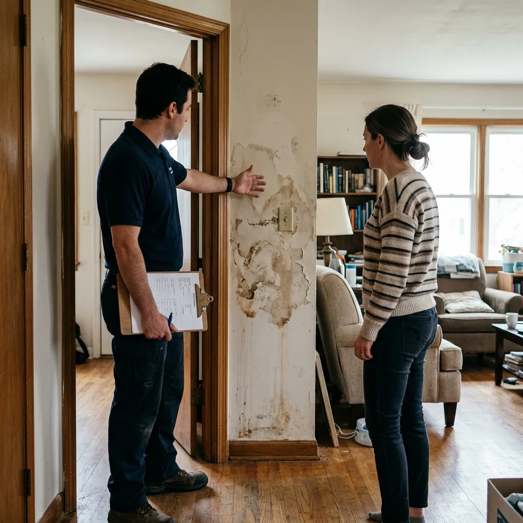 A homeowner consulting with a water damage restoration technician in Haltom City