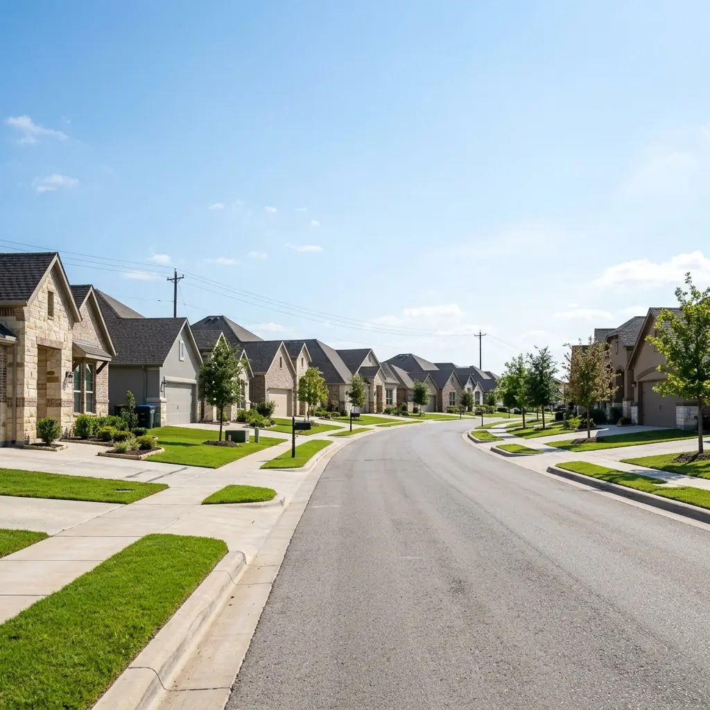 A newer subdivision street in Heritage Village, Haltom City