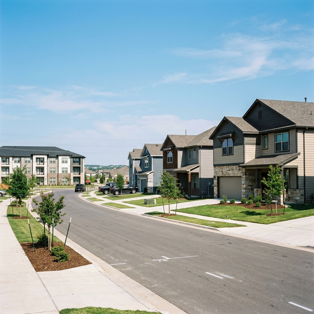 A newer subdivision street in High Pointe, Haltom City