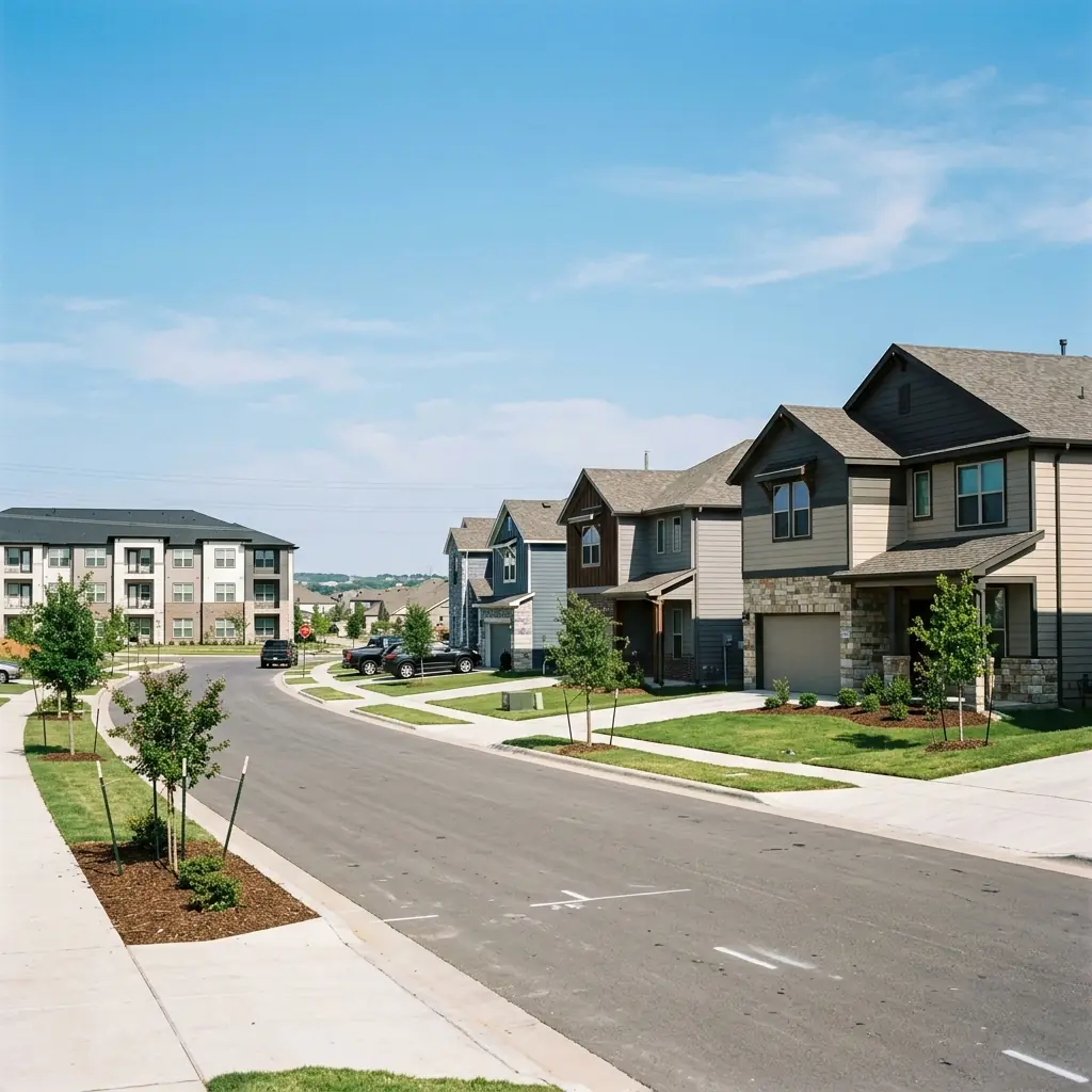 A newer subdivision street in High Pointe, Haltom City