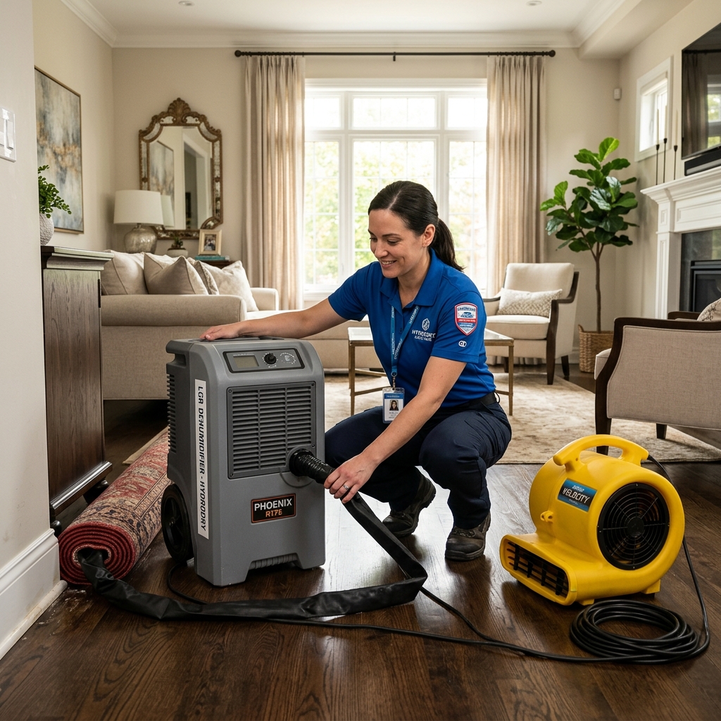 Water damage restoration technician responding to a flooded home in Haltom City