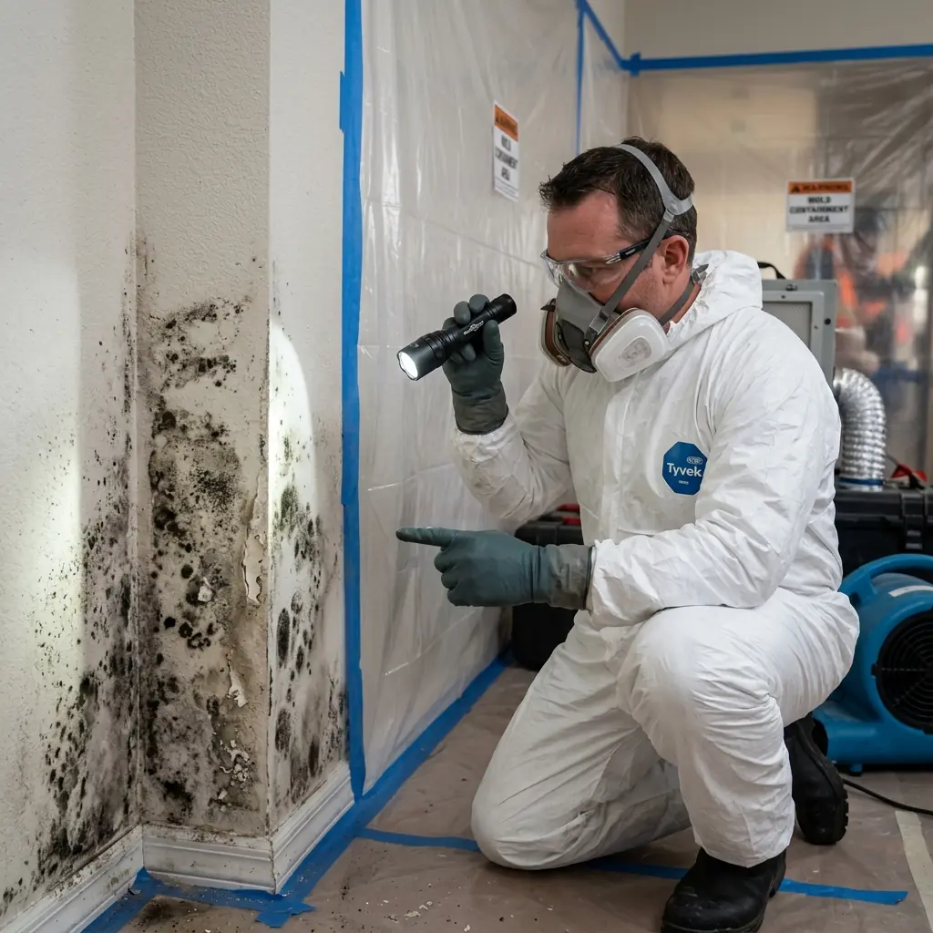 IICRC-certified technician performing mold remediation in Haltom City